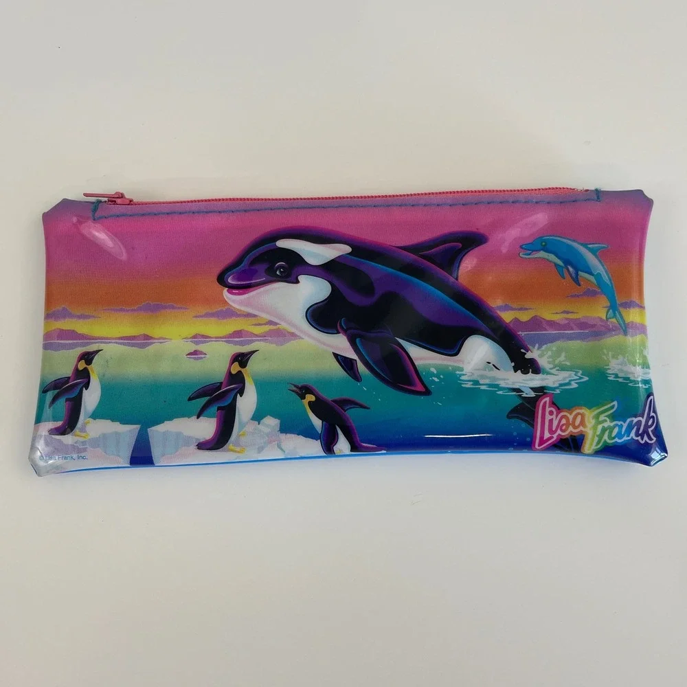 Lisa Frank Pencil Pouch Case Max Splash Whale Dolphin Penguin 90s VTG Retro RARE